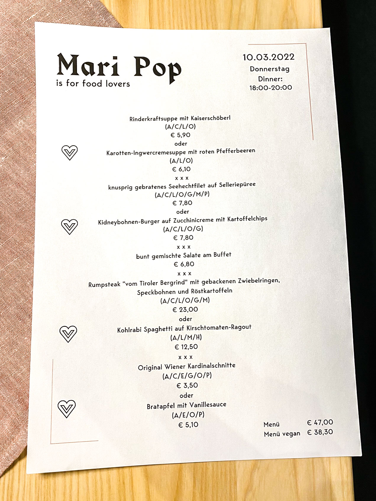 Mari Pop Hotel Zillertal veganes Menü